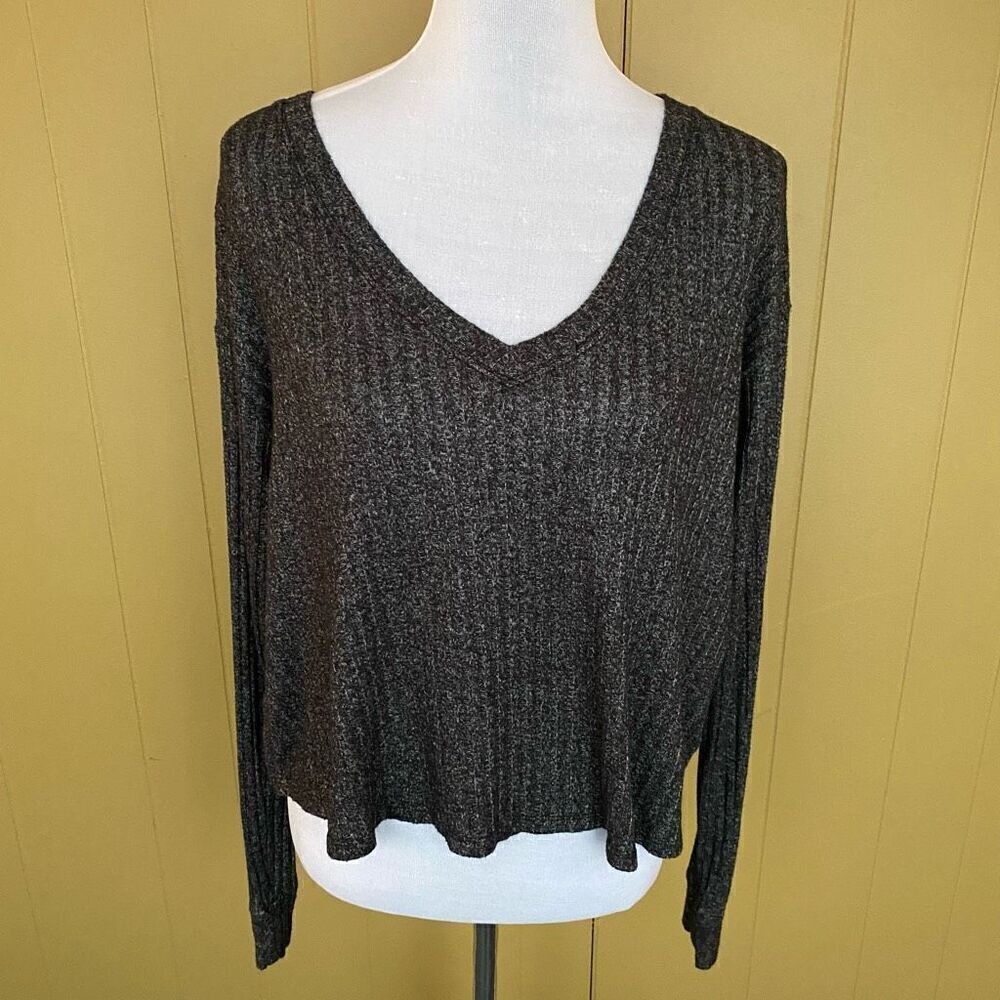Victoria’s Secret Pink women S v-cut ribbed Longsleeve top black